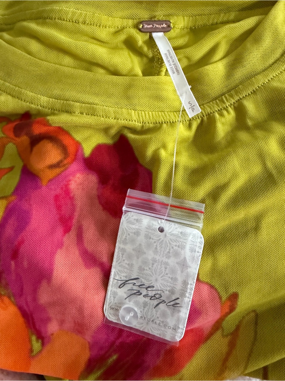 Free People NWT Lilly Printed Mesh Long Sleeve Top Citron Yellow Floral Small - Picture 6 of 9